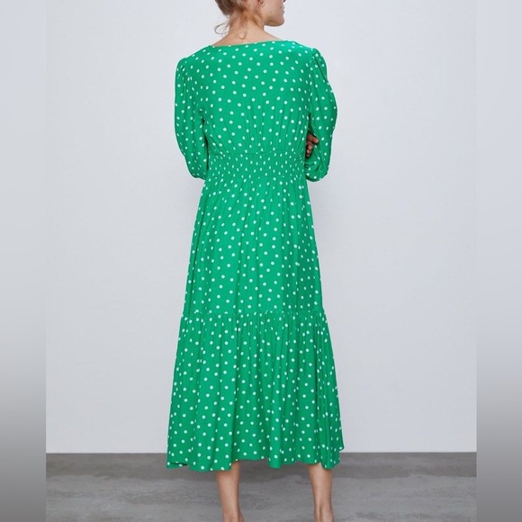 Zara bright green polka dot midi dress NWT. Bloggers favorite - Picture 8 of 9